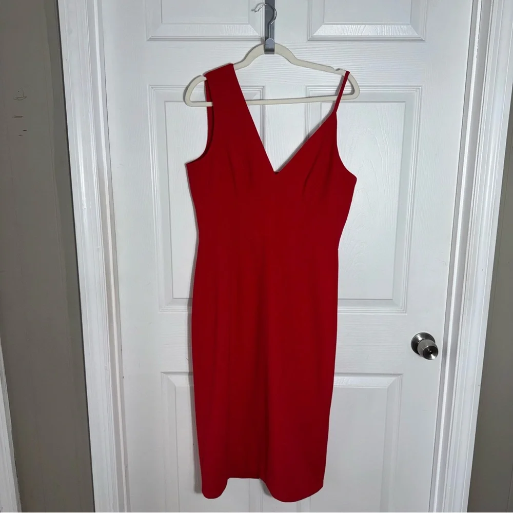 Dress The Population Erika‎ Red Sheath Midi Dress Wedding Guest Size M